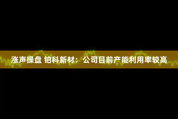 涨声操盘 铂科新材：公司目前产能利用率较高